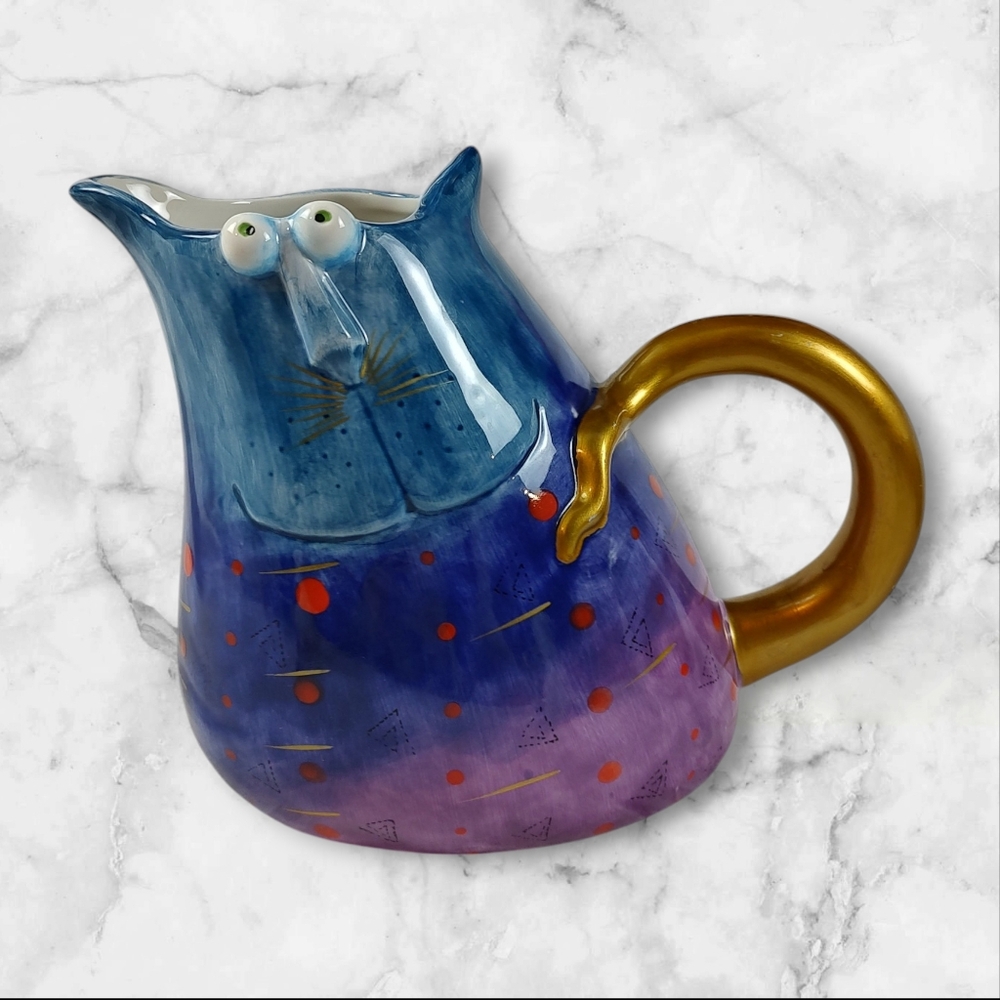 Joy Cats Whimsical Ceramic Pat Pitcher 7.5"h